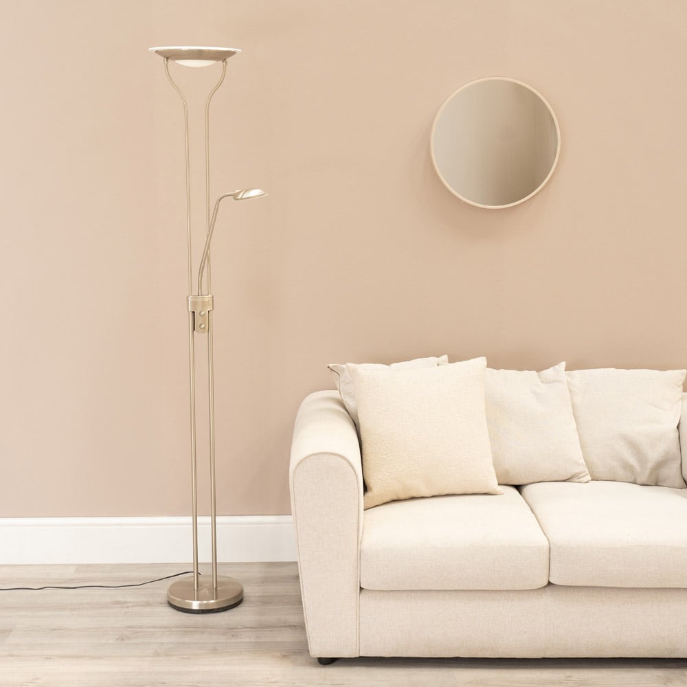 ValueLights Beata 2 Way Brushed Silver Dimmable LED Floor Lamp Image 6