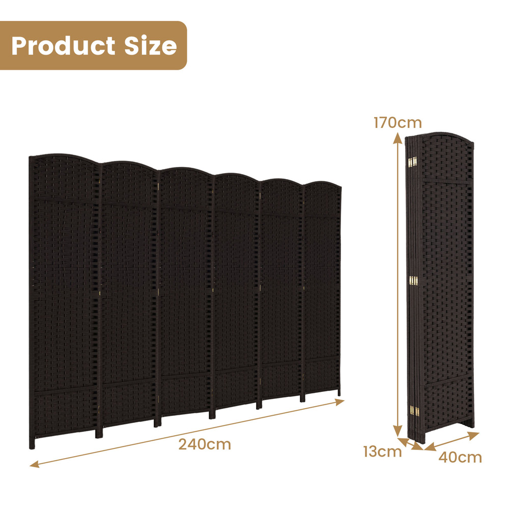 Costway 6 Panel Brown Hand Woven Folding Room Divider Image 9