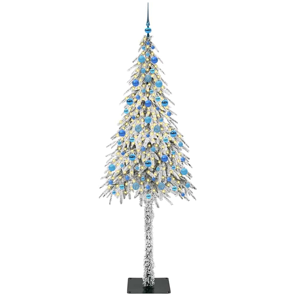 vidaXL Pre-Lit Blue Bauble White Snow Flocked Artificial Christmas Tree 7ft Image 1