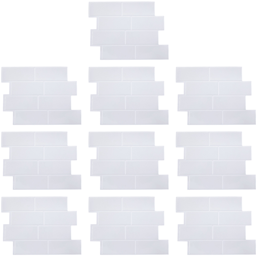 Living and Home Brick Effect White Rectangle Self Adhesive Wall Sticker 10 Pack Image 2