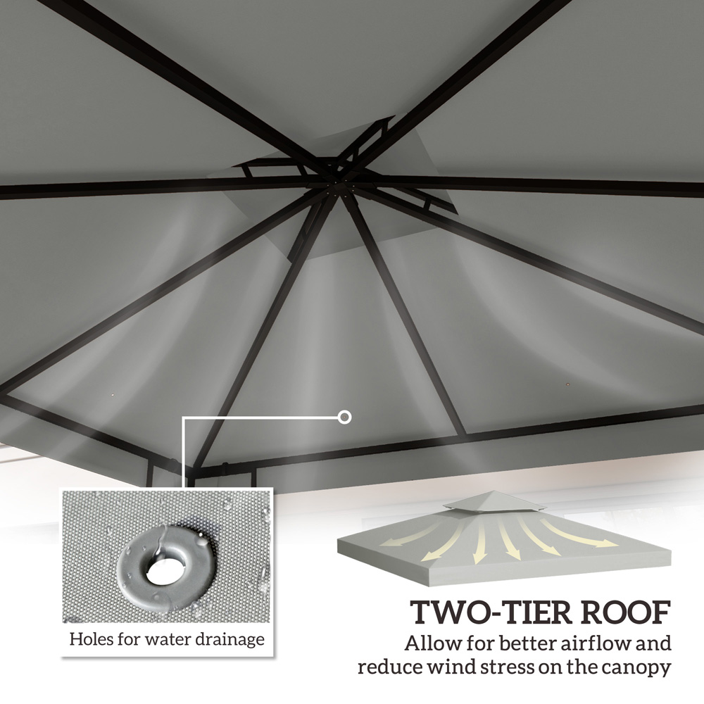 Outsunny 3 x 3m 2-Tier Light Grey Gazebo Canopy Replacement Cover Image 4