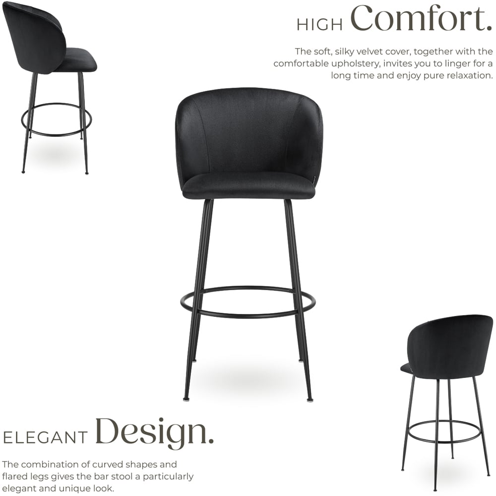 tectake Luana Black Velvet Look Padded Bar Stool Set of 6 Image 3