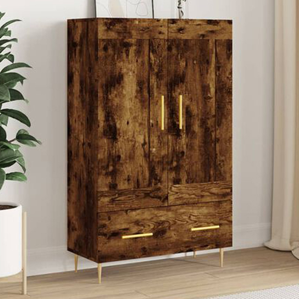 vidaXL 2 Door Single Drawer Smoked Oak Highboard Image 1