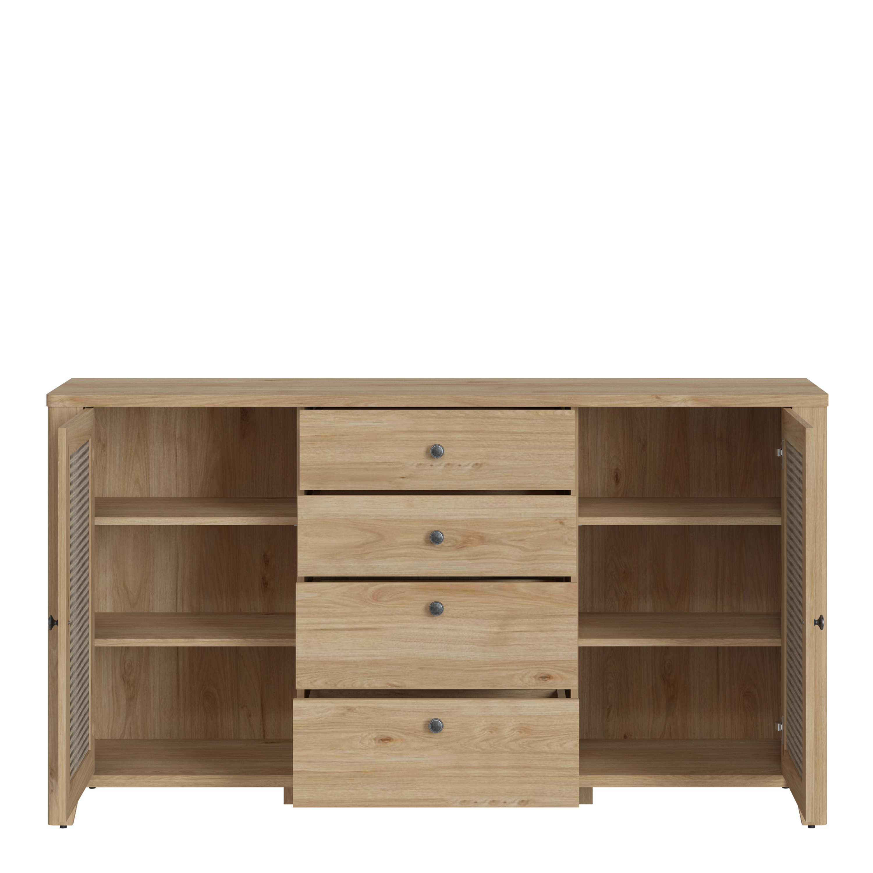 Florence Cestino 2 Door 4 Drawer Oak and Rattan Effect Sideboard Image 2