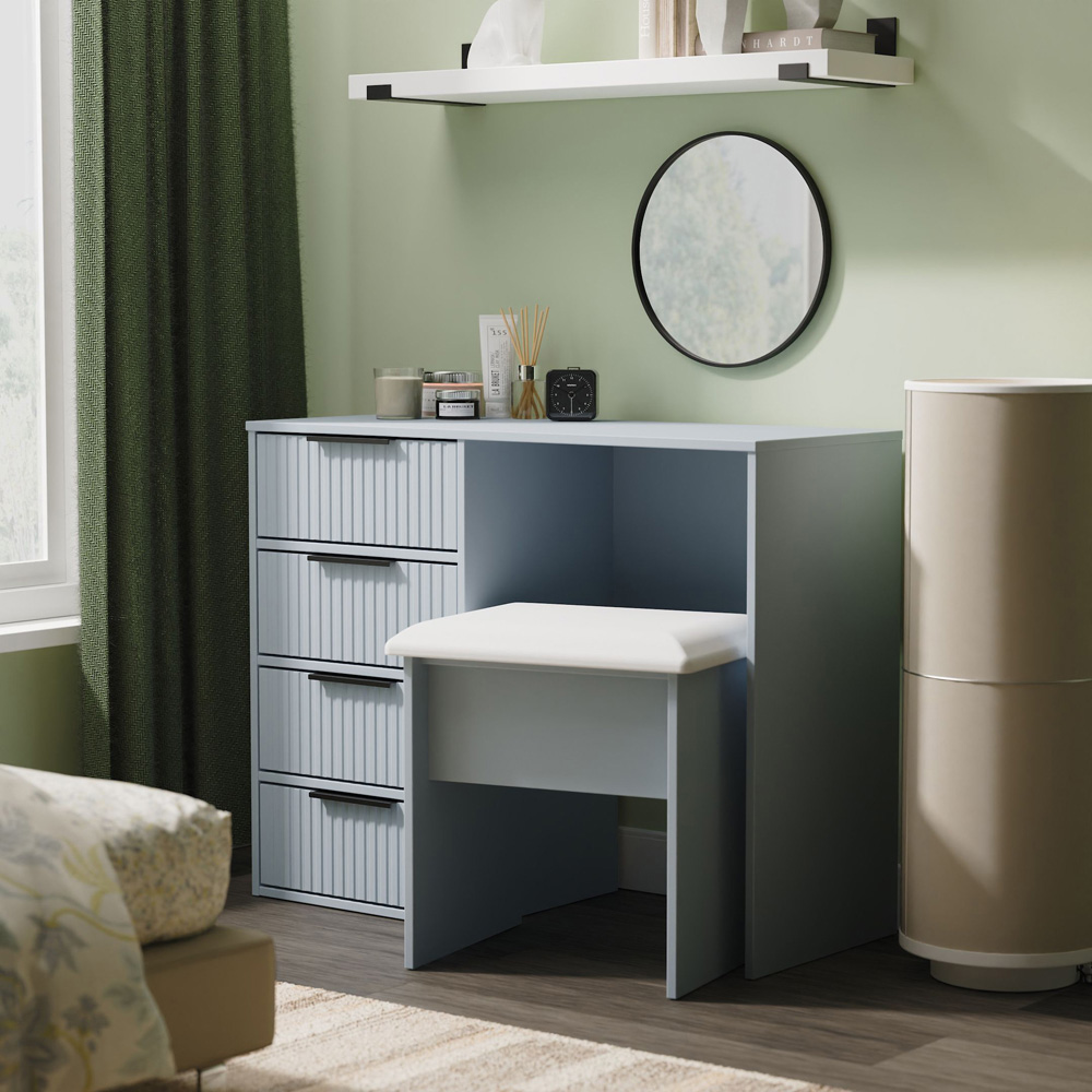 Crowndale Fluted 4 Drawer Denim Blue Vanity Dressing Table Ready Assembled Image 8