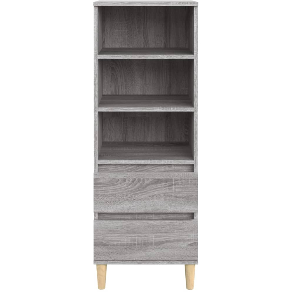 vidaXL 2 Drawer 3 Open Shelf Grey Sonoma Highboard with Wooden Legs Image 3