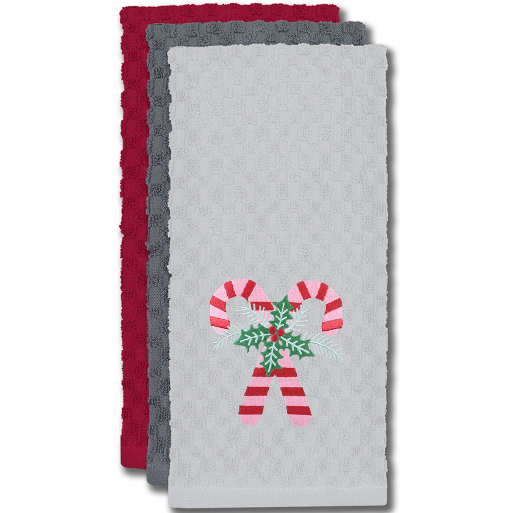 Noel Square Candy Canes White Tea Towel 3 Pack Image 3