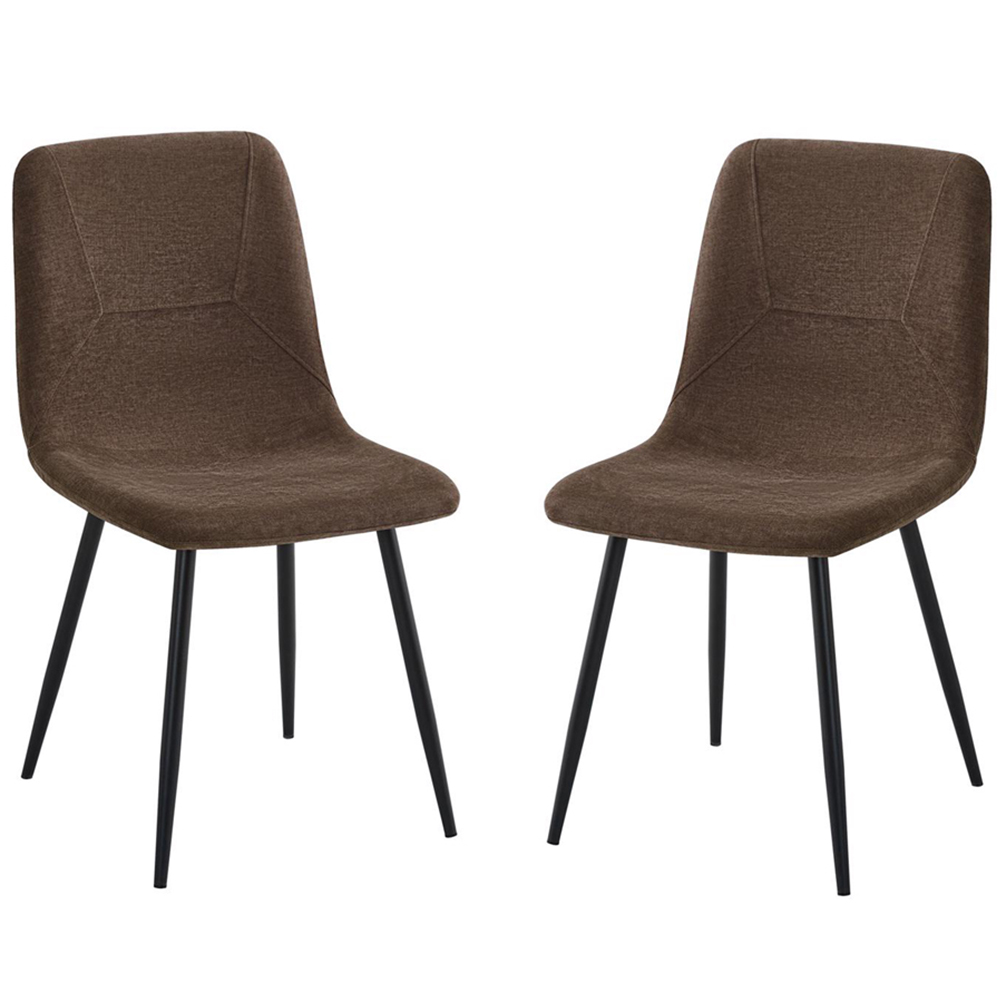 FWStyle Esme Set of 2 Dark Brown and Black Linen Upholstered Steel Frame Dining Chair Image 2