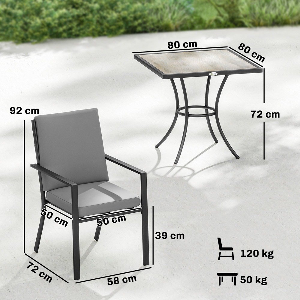 Outsunny 4 Seater Garden Dining Set with Cushions Grey Wood Effect Image 9