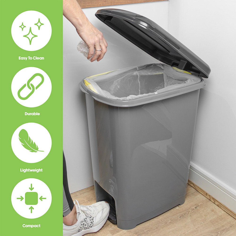 JVL Grey Plastic Slim Foot Pedal Bin with Lid and Handle 60L Image 7