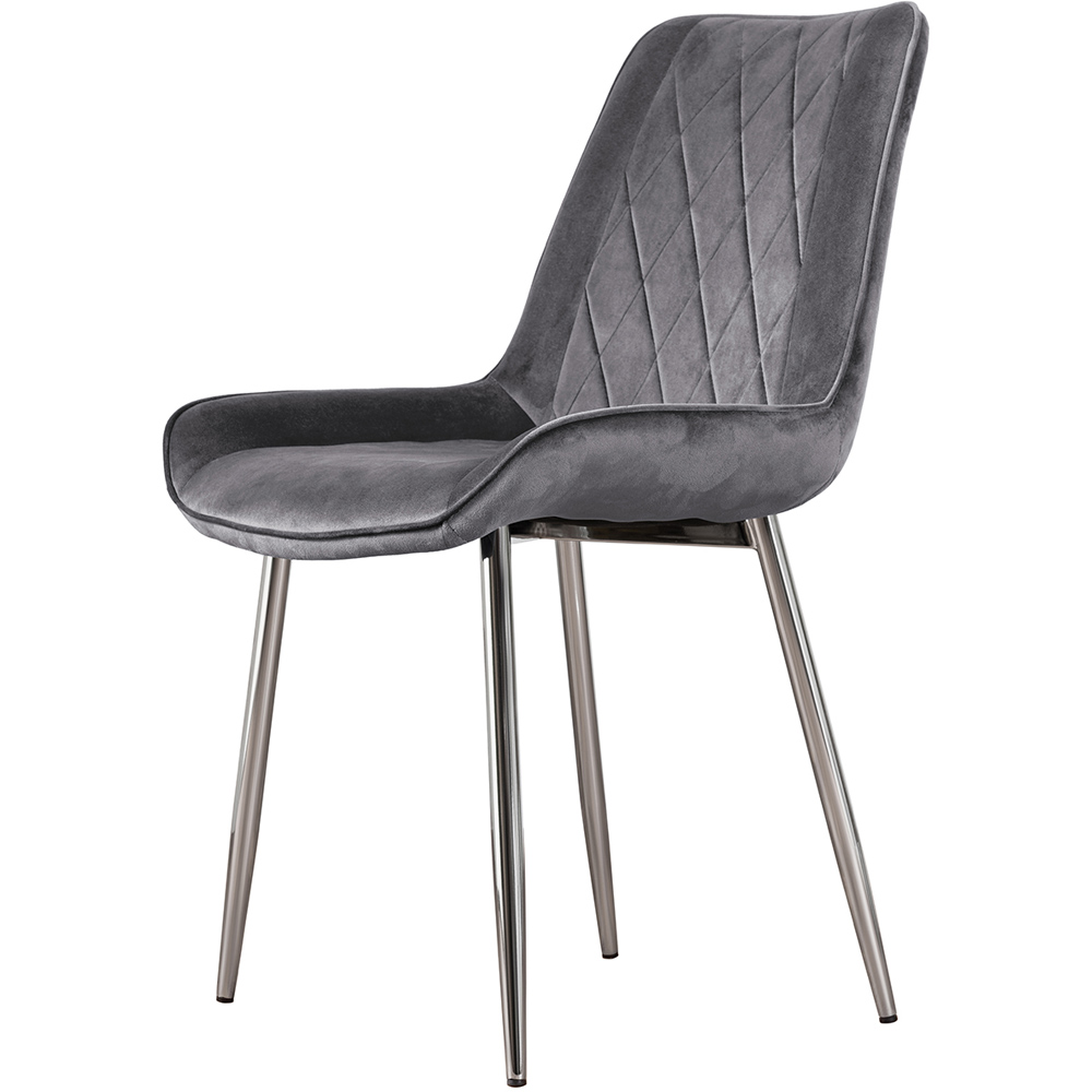 Furniturebox Cesano Set of 2 Grey and Chrome Velvet Dining Chair Image 2