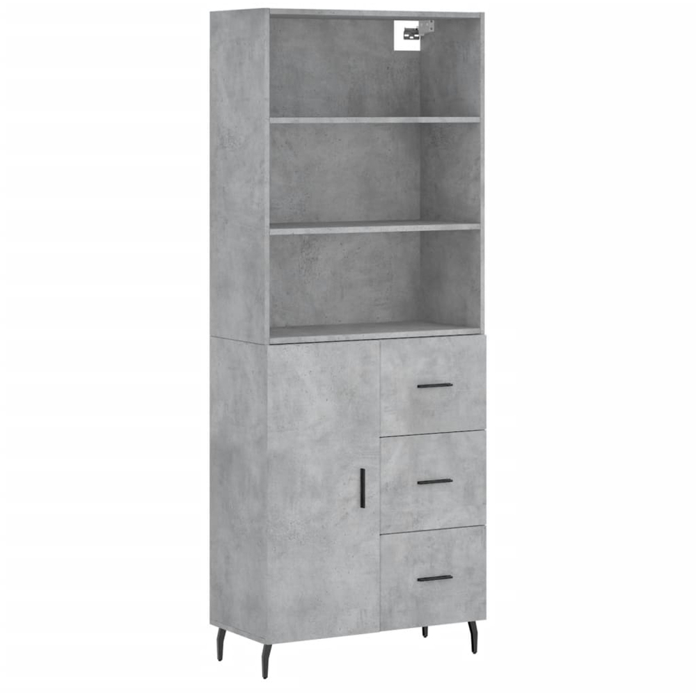vidaXL Single Door 3 Drawer 3 Shelf Concrete Grey Tall Highboard Image 2
