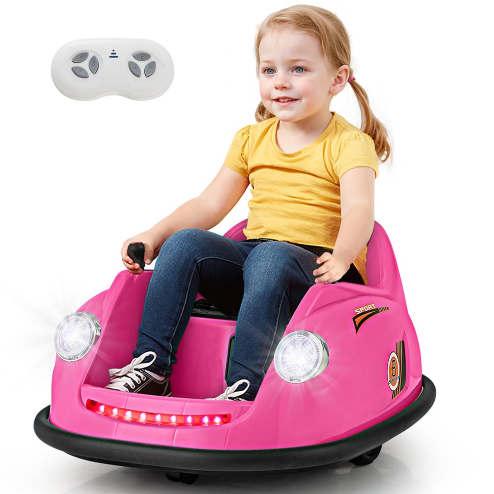 Costway Kids Pink Ride On Bumper Car with Remote Control and Music 12V Image 4