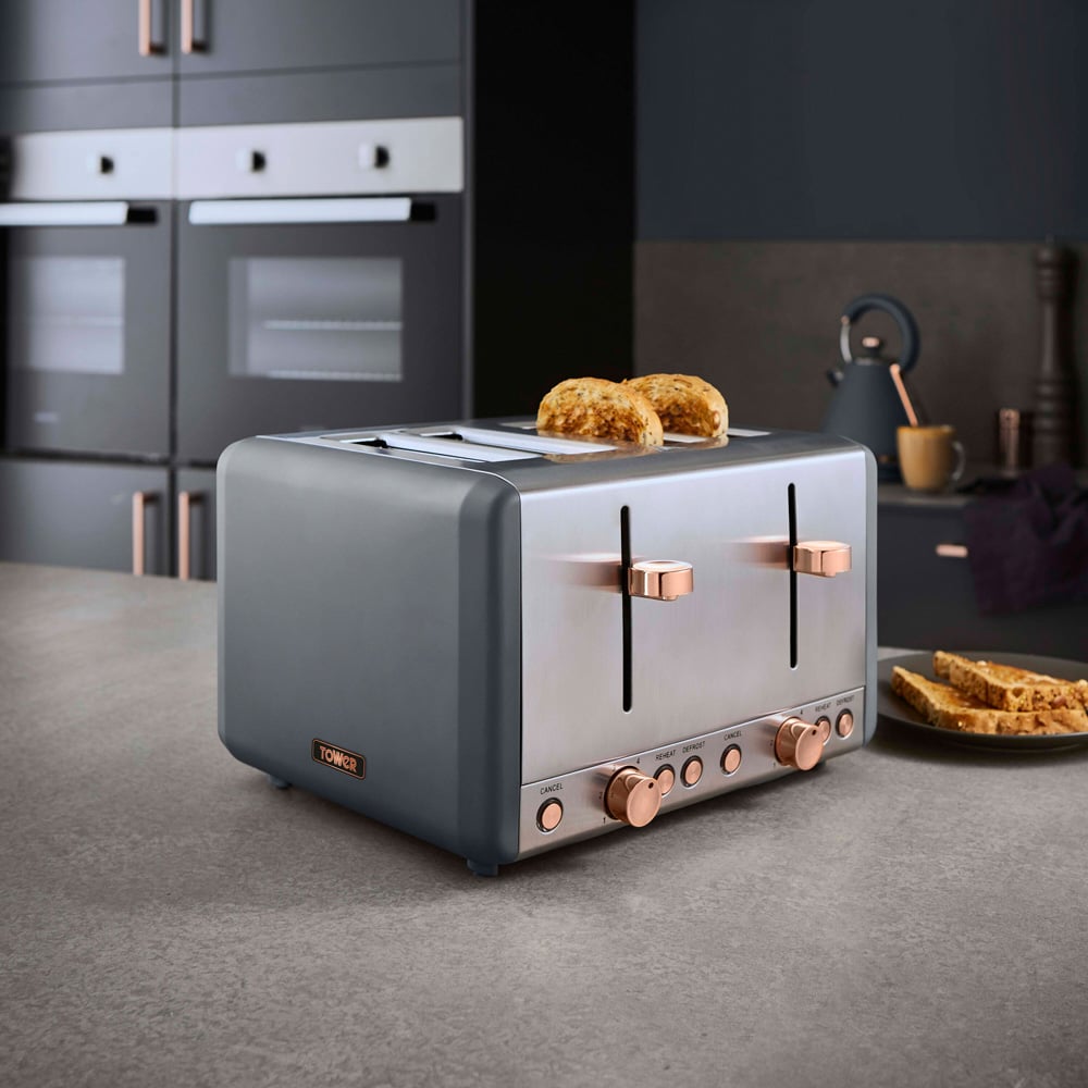 Tower Cavaletto EEJB227 Grey and Rose Gold 4 Slice Toaster and 1.7L Kettle Set Image 2
