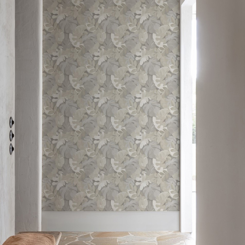 Grandeco Boutique Retro Leaf Taupe Wallpaper Image 2