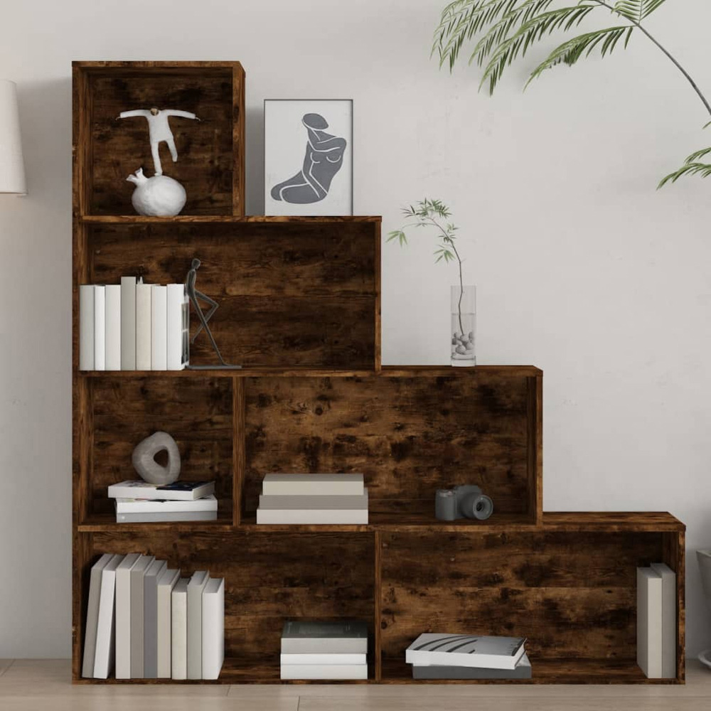 vidaXL 6 Shelf Smoked Oak Wooden Bookcase Image 1
