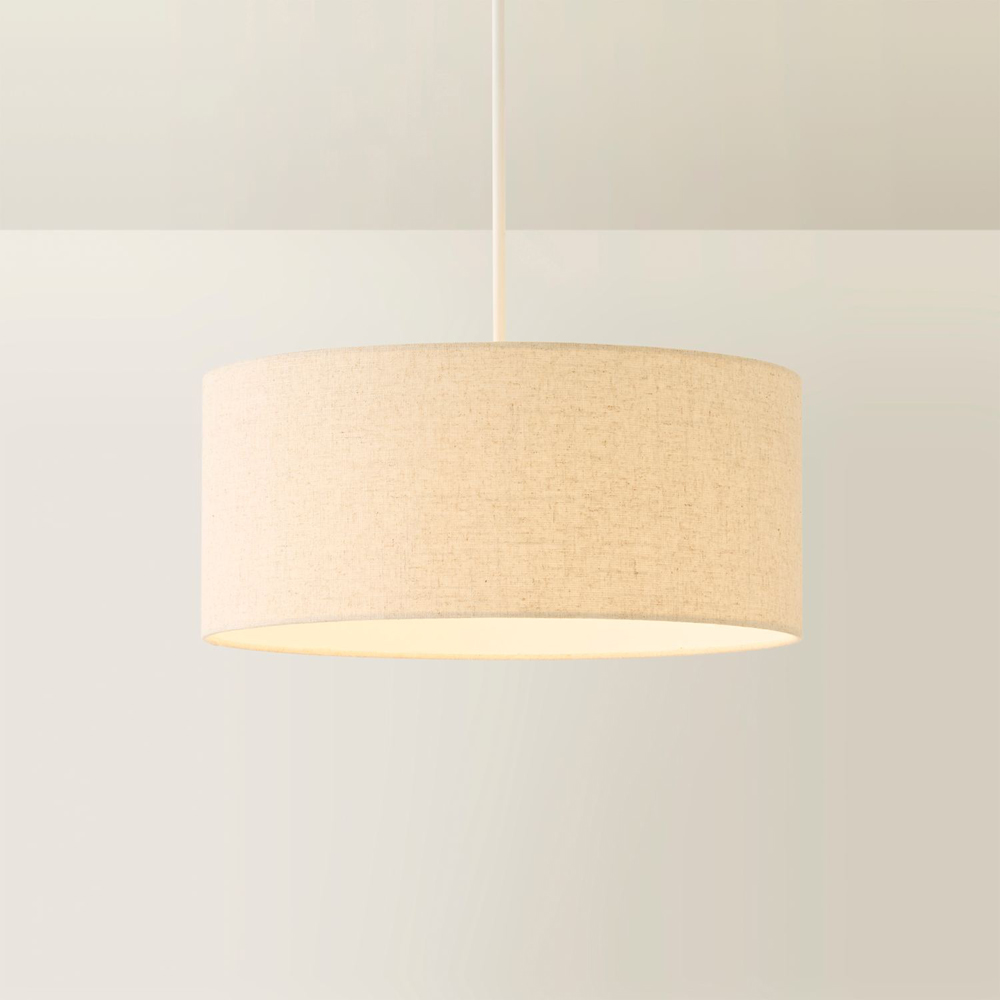 ValueLights Reni Cream Linen Easy Fit Squat Drum Pendant Lamp Shade Image 3