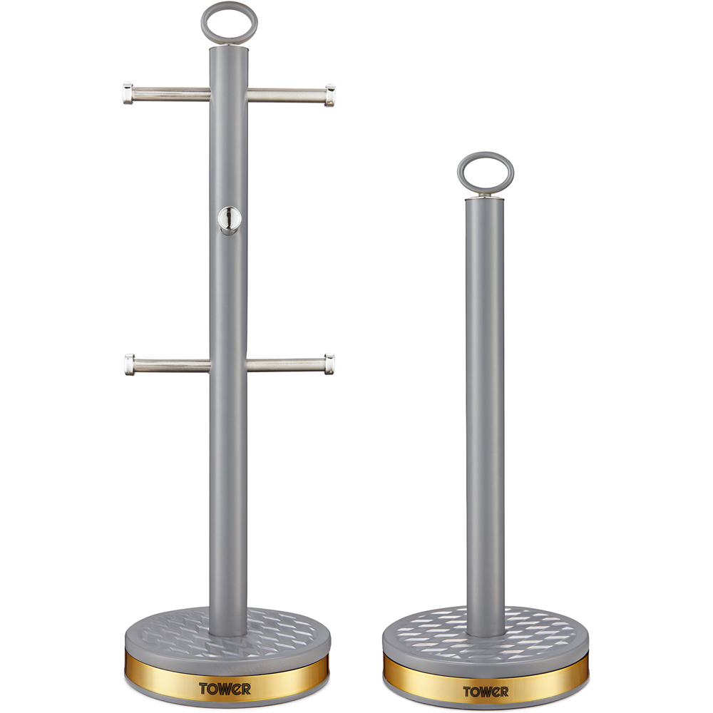 Tower Empire 6 Cup Grey Mug Tree and Kitchen Towel Roll Holder Image 3
