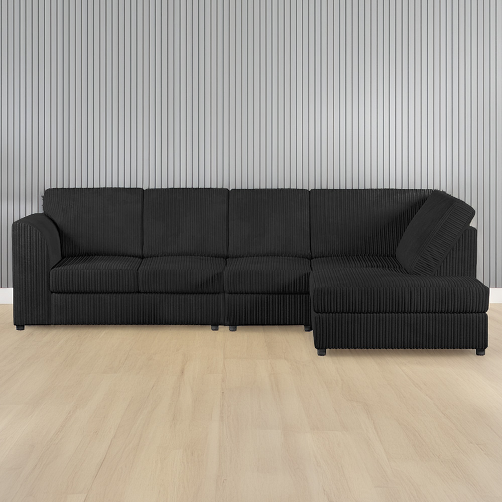 Luxor 5 Seater Black Jumbo Cord L-Shape Right Hand Corner Sofa Image 1