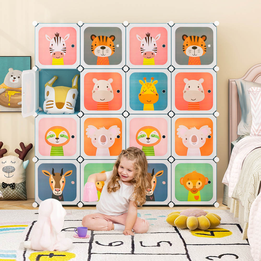 Costway 8 Cube Blue Portable Kids Wardrobe with Hanging Section Image 5