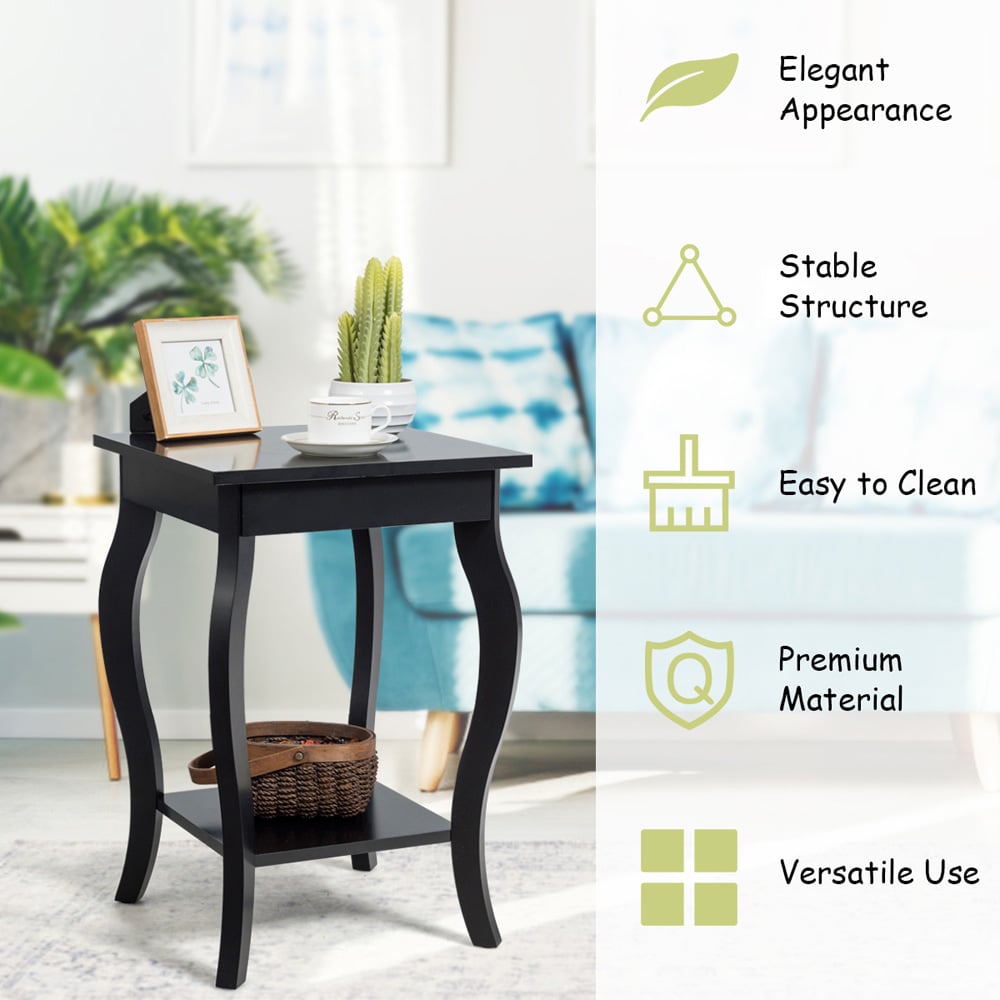 Costway 2 Shelf Black Curved Legs Accent End Table Image 5