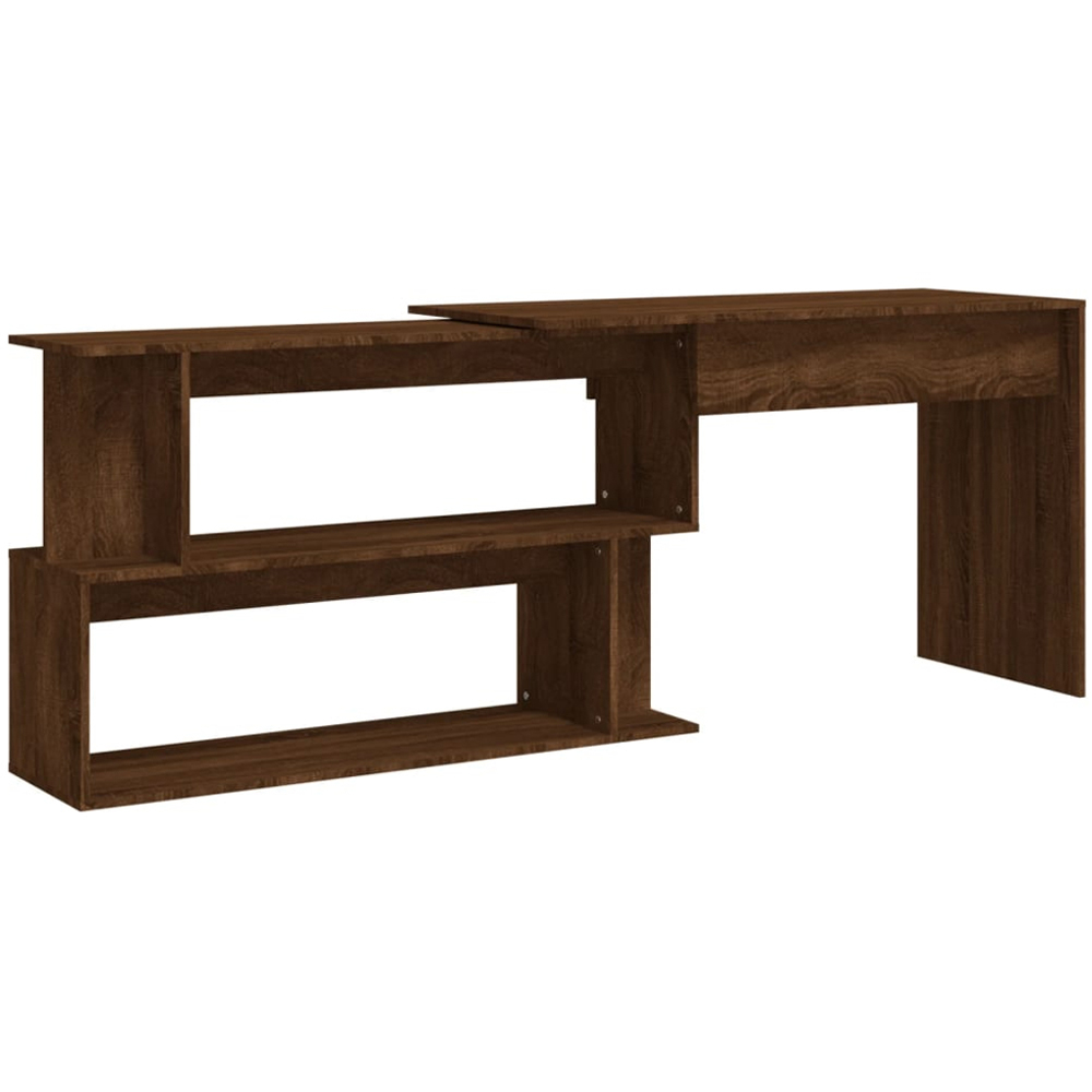 vidaXL 2 Shelf Rotatable Corner Office Desk Brown Oak Image 2