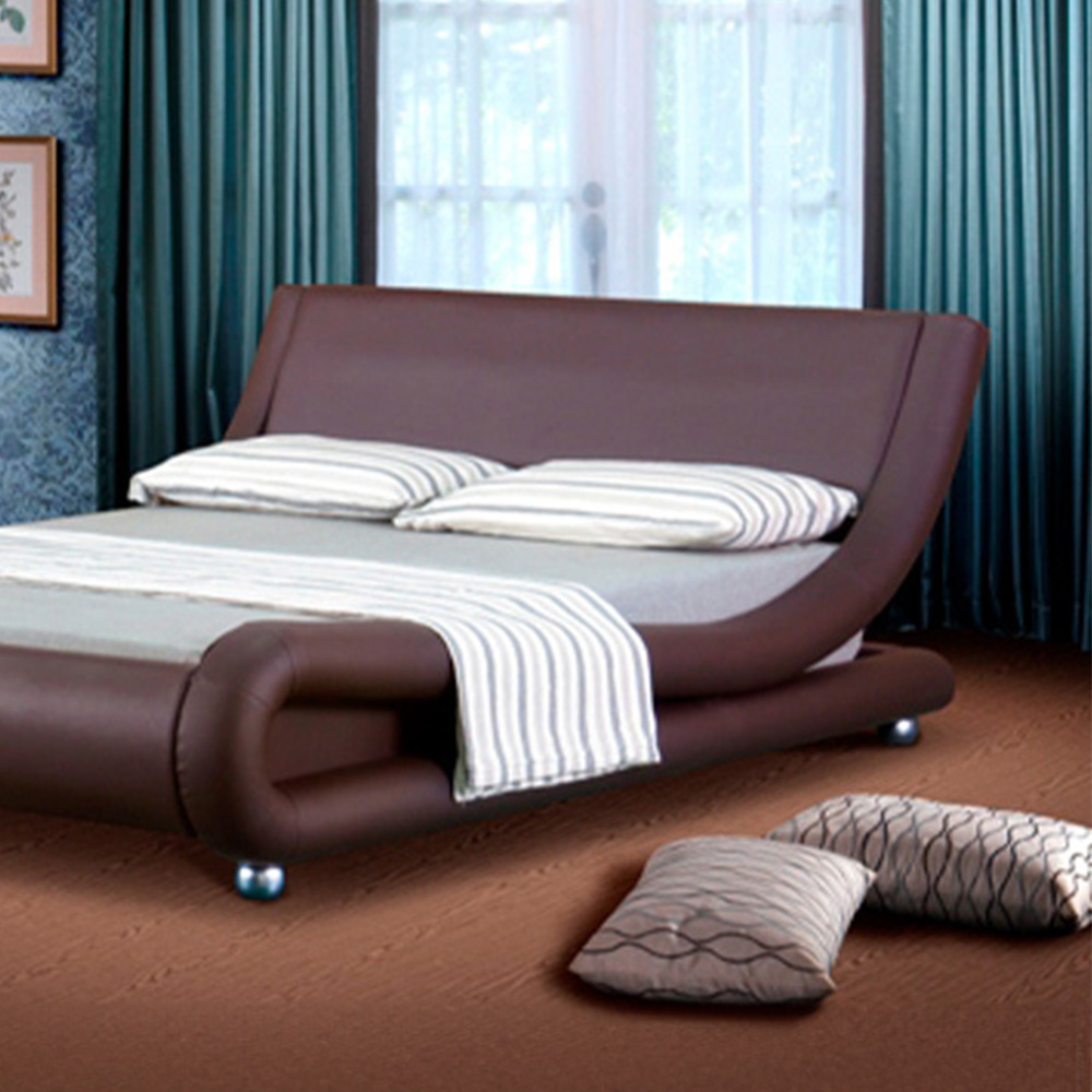 Brooklyn Double Brown Italian Faux Leather Bed Frame Image 2