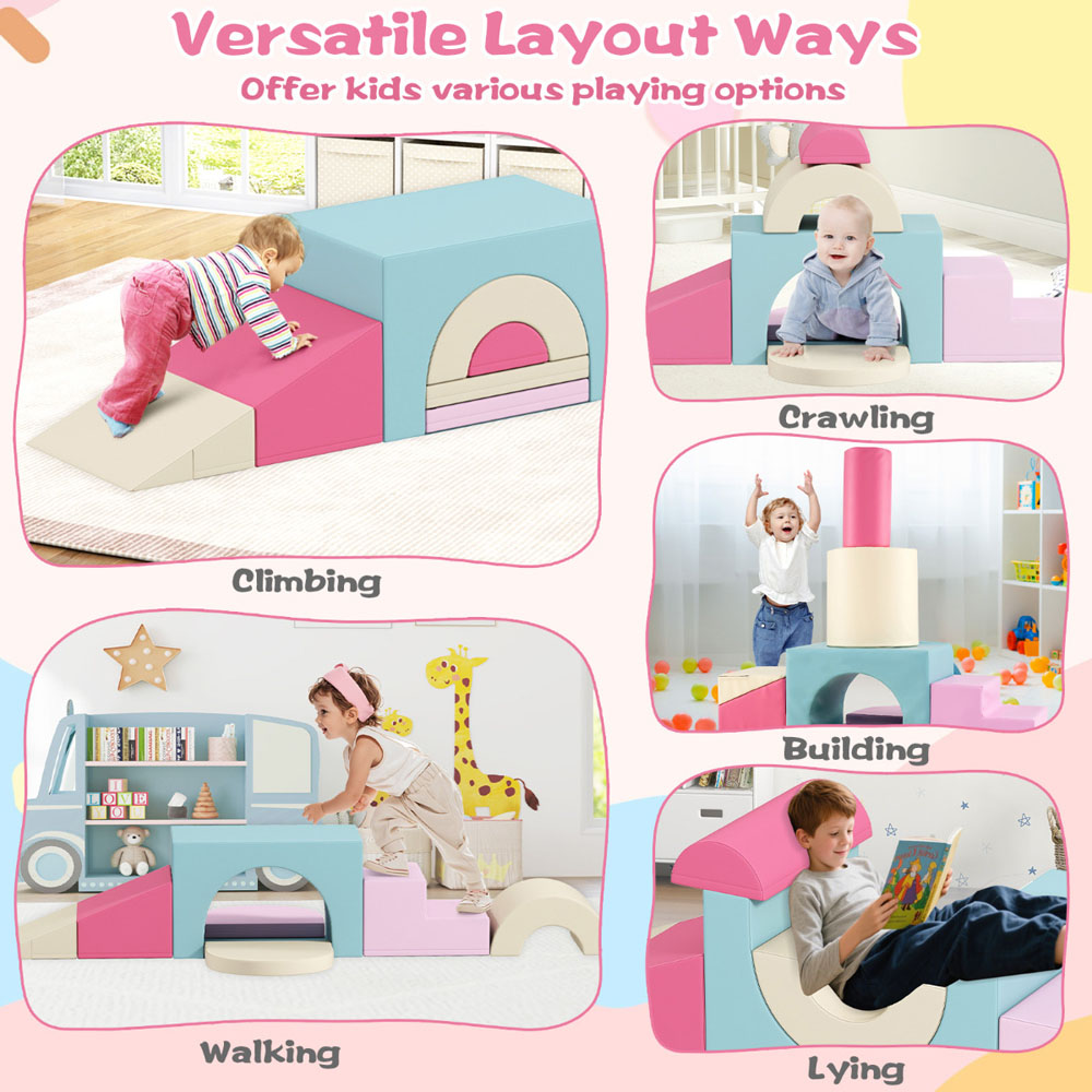 Costway Pink Foam Climbing Indoor Block Set 7 Piece Image 6