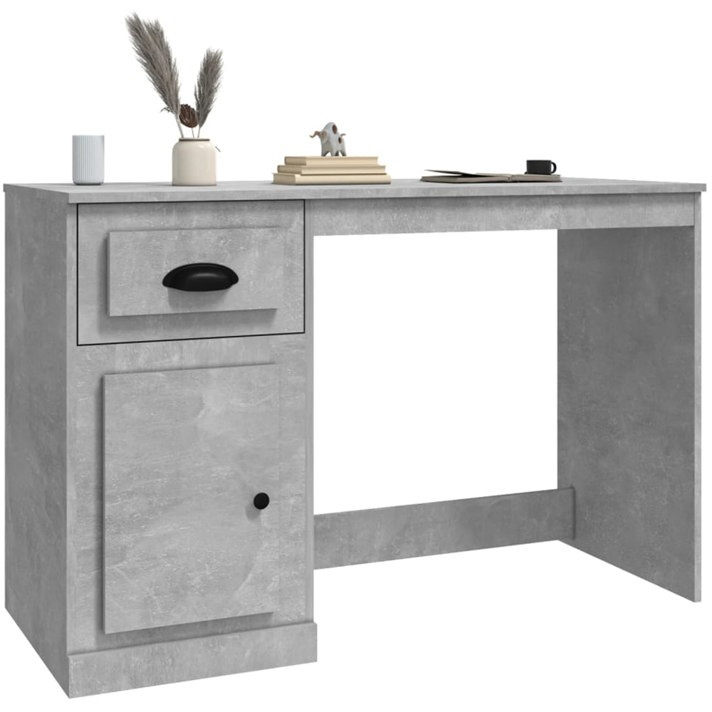 vidaXL Single Door Single Drawer Study Desk Concrete Grey Image 3