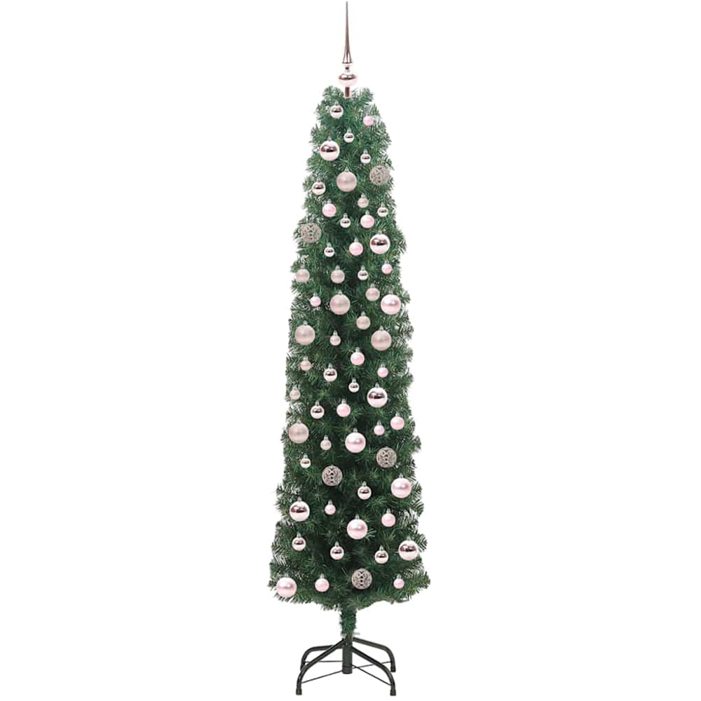 vidaXL Green Artificial Christmas Tree with LEDs Pink Decoration Ornaments 6ft Image 5