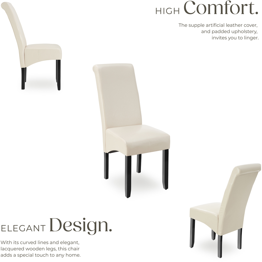 tectake Cream Faux Leather High Backrest Dining Chair Image 3