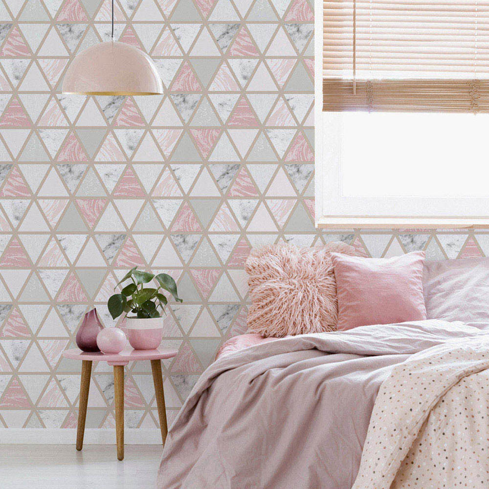 Arthouse Marble Geometric Pink Multicolour Wallpaper Image 7