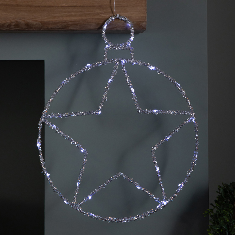 Samuel Alexander White Twinkling LED Light Up Silver Star Ball Hanging Christmas Decoration Image 3