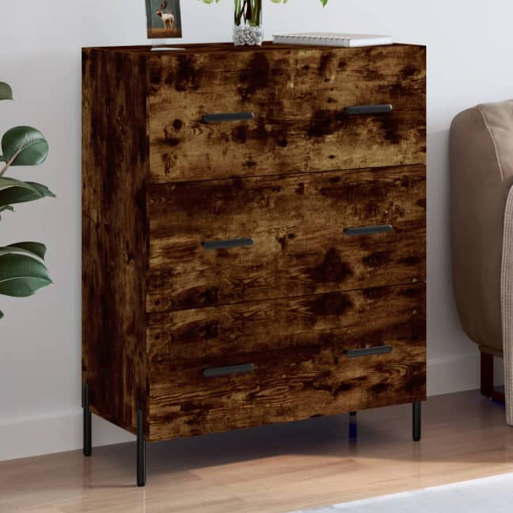 vidaXL 3 Drawer Smoked Oak Sideboard Image 1