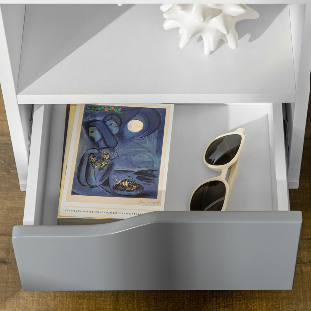 Portland Single Drawer and Shelf White and Grey Bedside Table Image 3