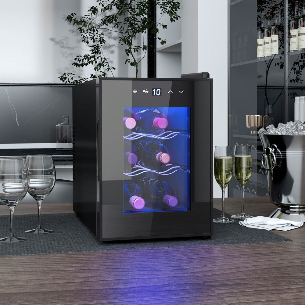 HOMCOM 800-245V70BK Black 6 Bottle Touch Screen Mini Wine Cooler Fridge with Glass Door Image 2