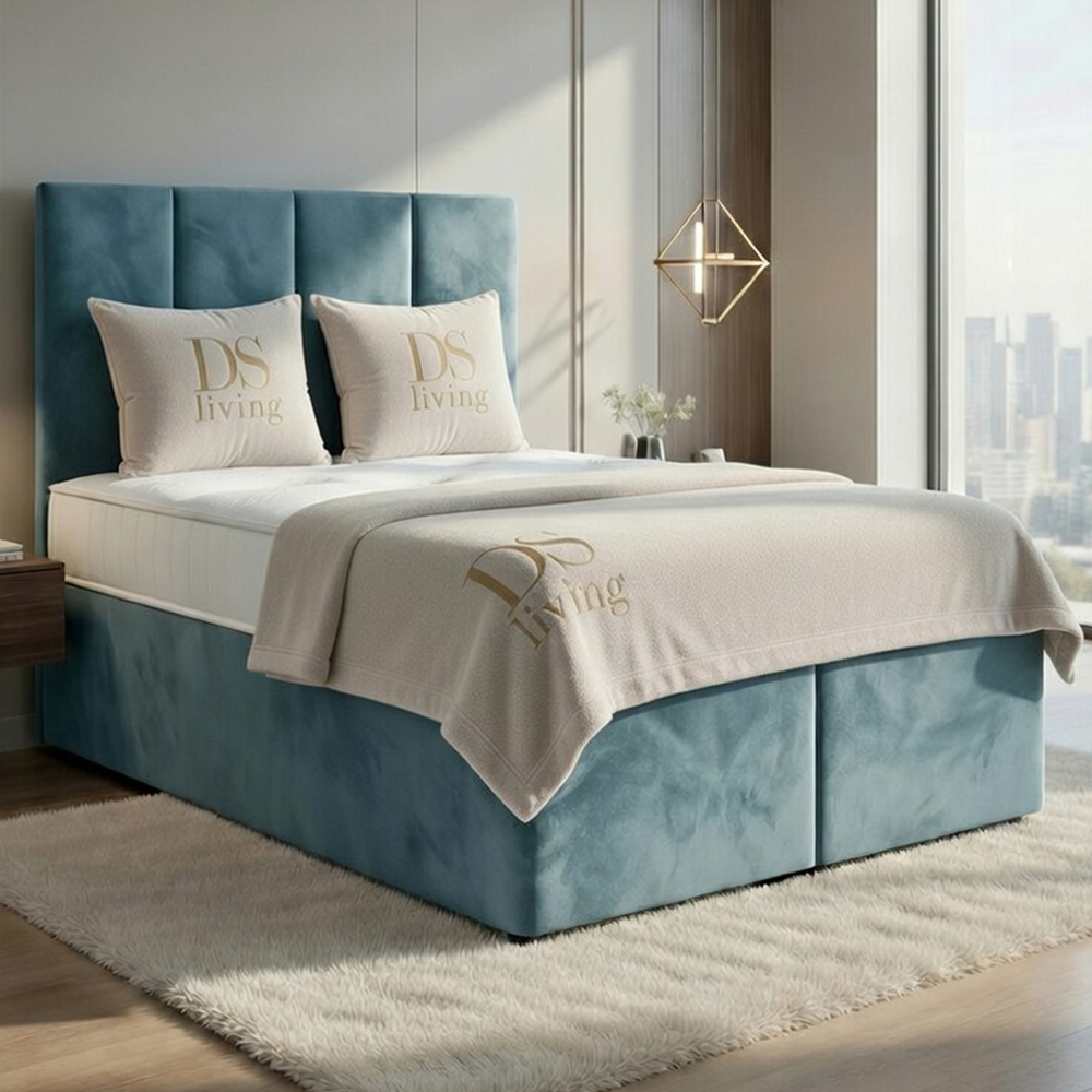 DS Living Harmony Super King Size Duck Egg Plush Velvet Ottoman Bed Image 1