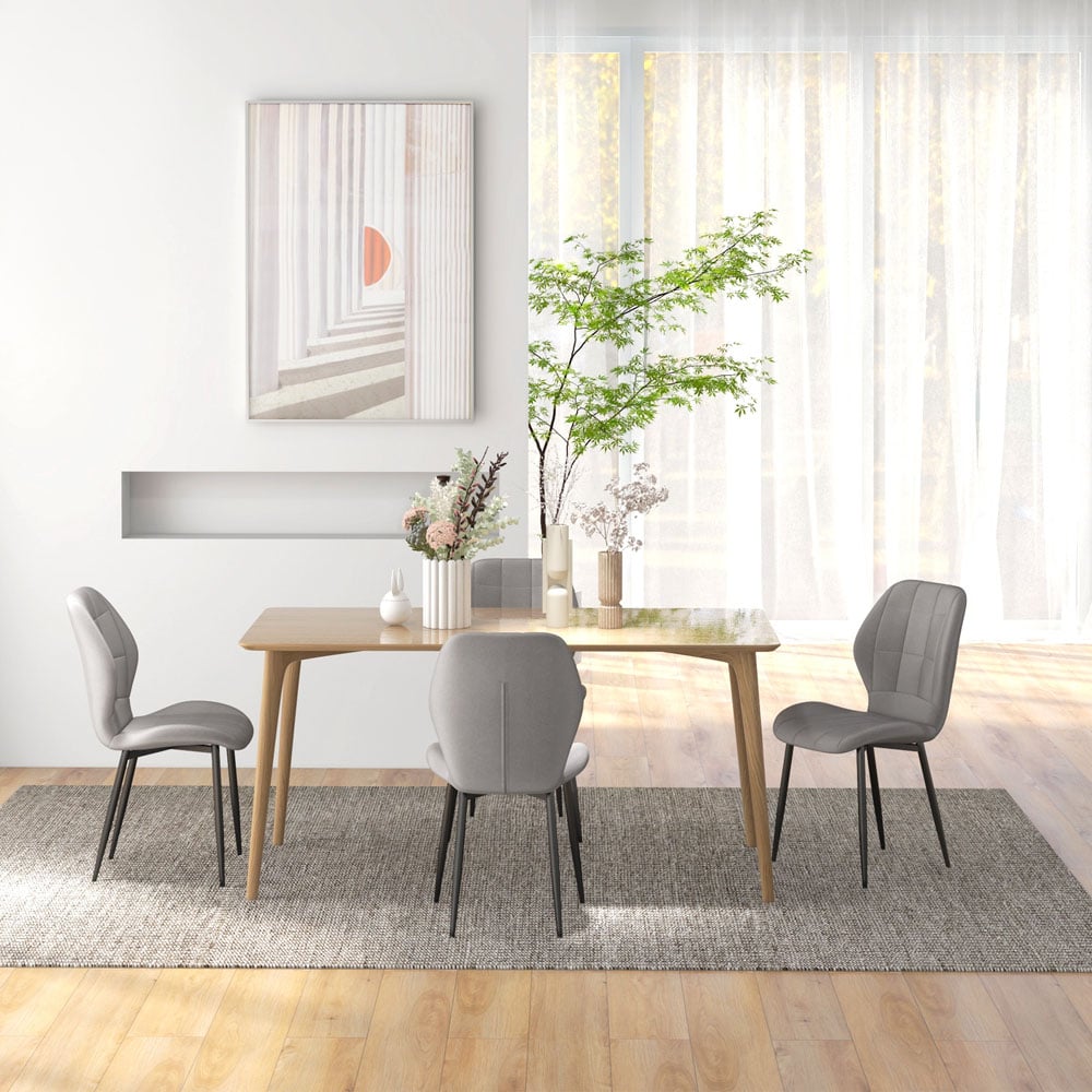 HOMCOM Set of 4 Light Grey Flannel Upholstered Modern Dining Chair Image 4
