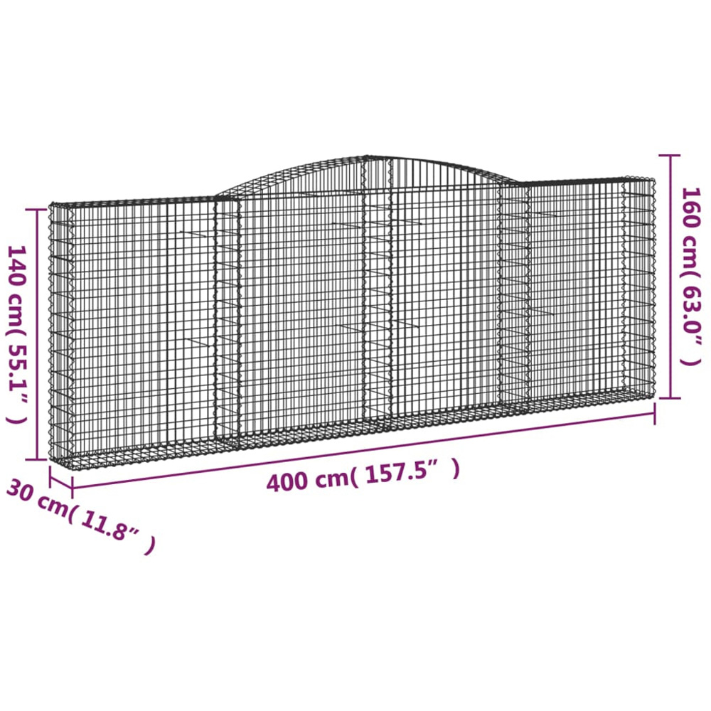 vidaXL Silver Galvanised Iron Arched Gabion Basket 140/160 x 30 x 400cm 5 Pack Image 5