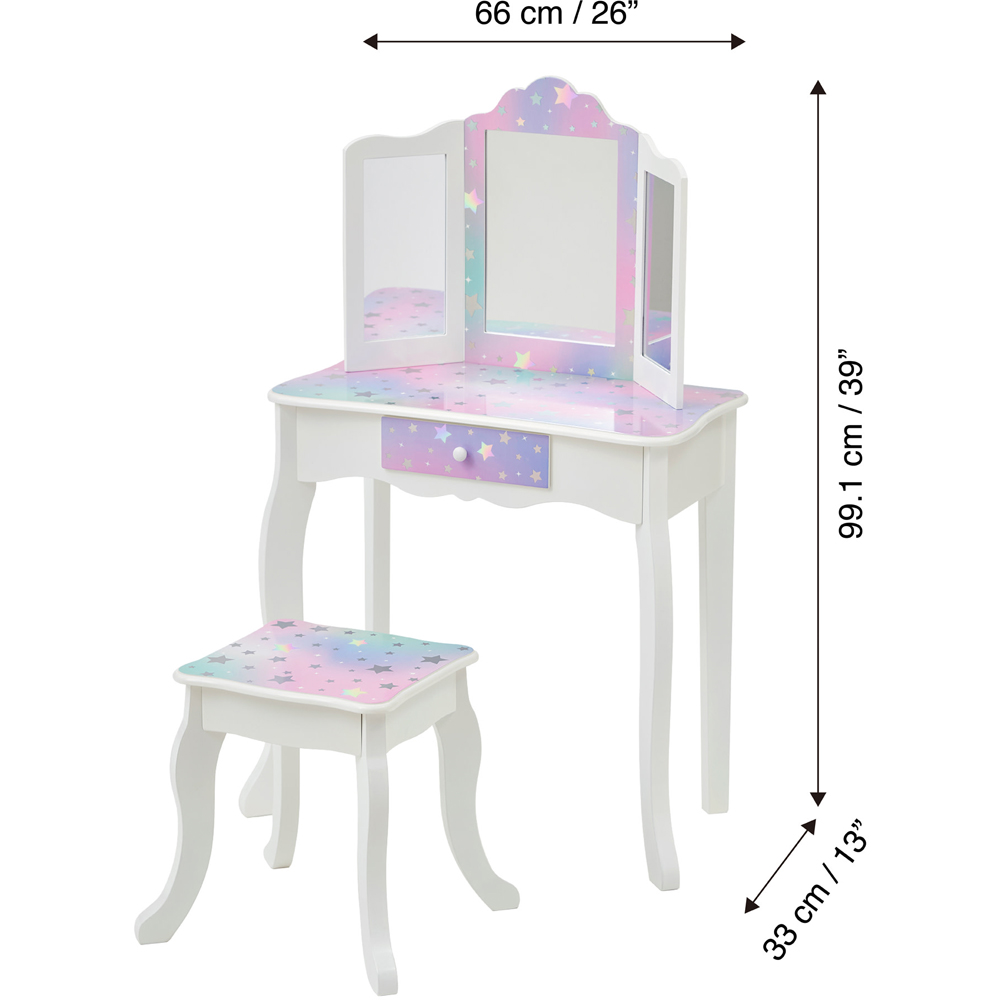 Teamson Kids White and Lavender Starry Sky Print Gisele Medium Vanity and Stool Image 9