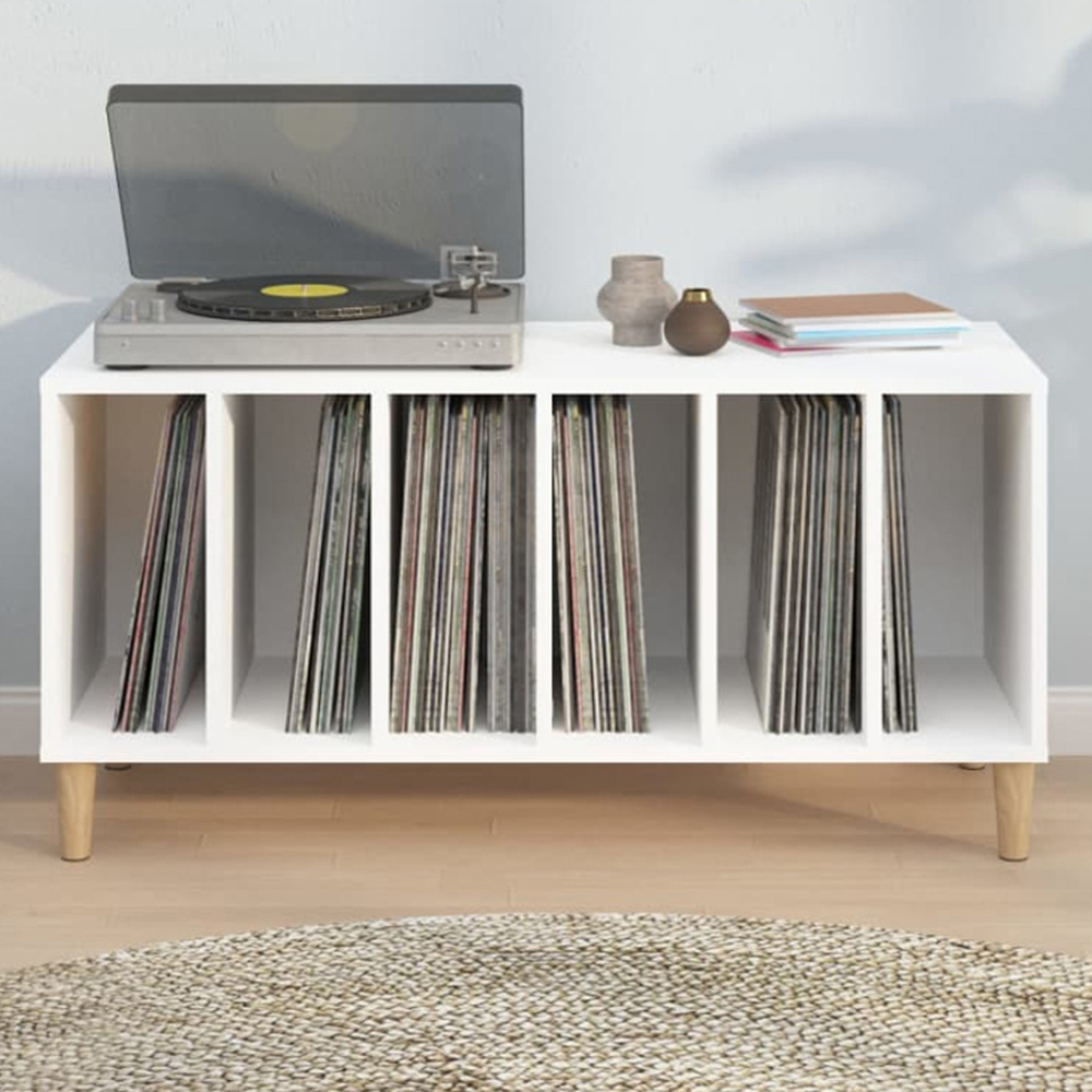 vidaXL 6 Shelf White Record Cabinet Image 1