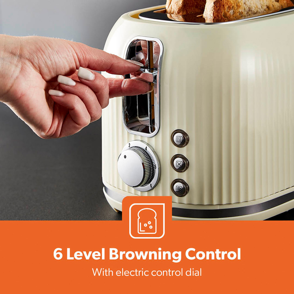 Geepas GBT36558UK-CR Cream Fluted 2 Slice Toaster 1000W Image 5