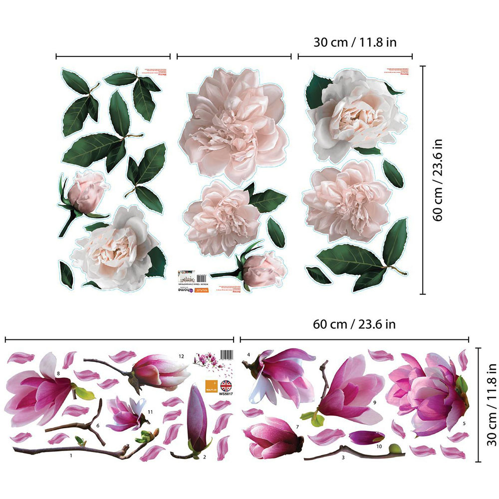 Walplus Flower Theme Large Magnolia and Roses Self Adhesive Wall Stickers Image 5