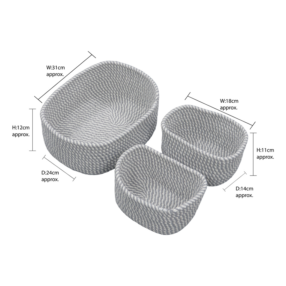 JVL Edison Rectangular Cotton Rope Storage Basket 3 Pack Image 8
