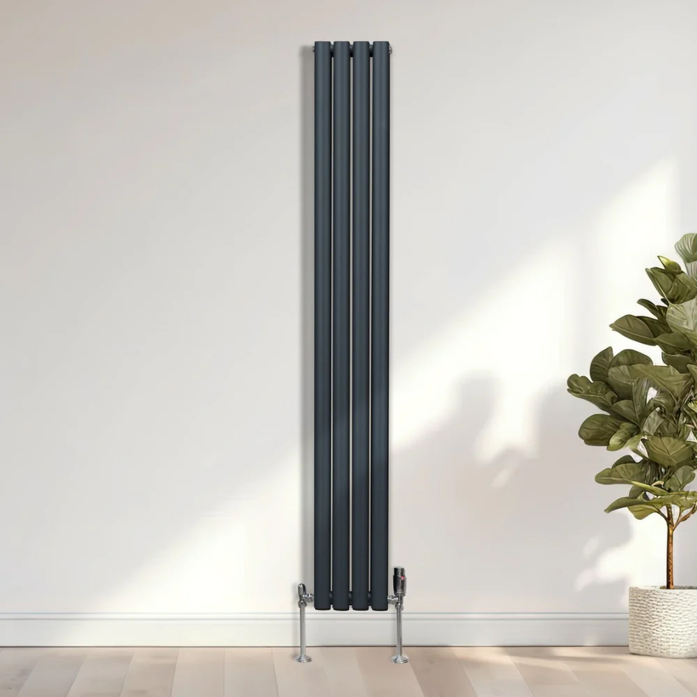 Monster Shop 3211BTU Anthracite Grey Oval Column Radiator and Valves 1800 x 240mm Image 2