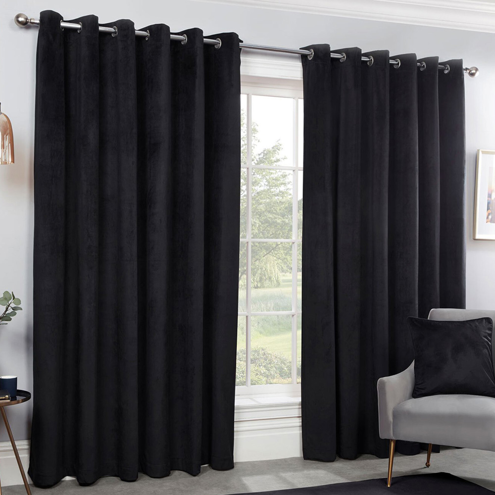 Divante Vermont Black Velvet Blackout Curtains 229cm Image 1