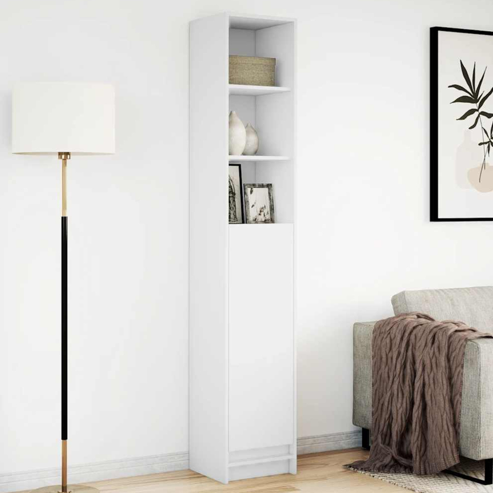 vidaXL Single Door 3 Shelf White LED Sideboard Image 1