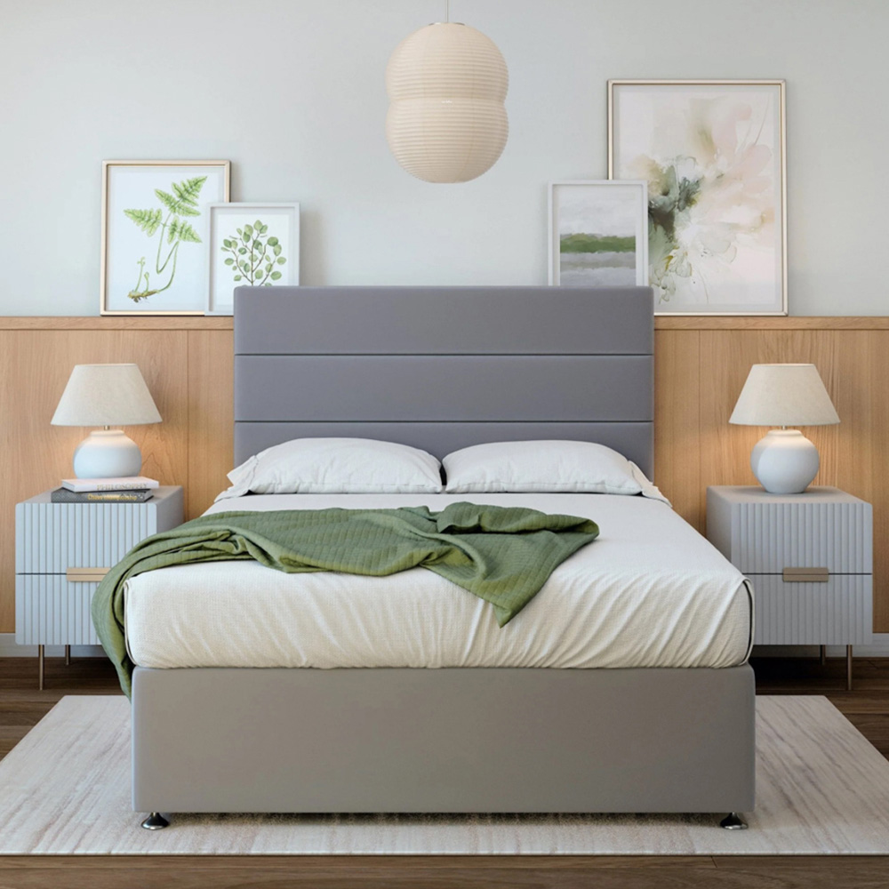 Bedmaster Small Double Silver Plush Velvet 2 Drawer Divan Base with Milan Headboard Image 3