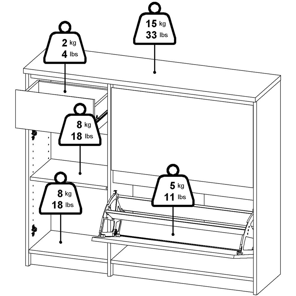 Florence Single Door 3 Drawer Concrete and White High Gloss Shoe Cabinet Image 7