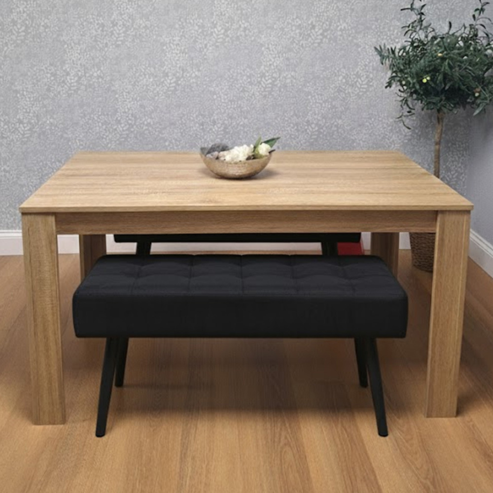 Portland 2 Seater Velvet Wooden Dining Set with Bench Oak Effect and Black Image 1